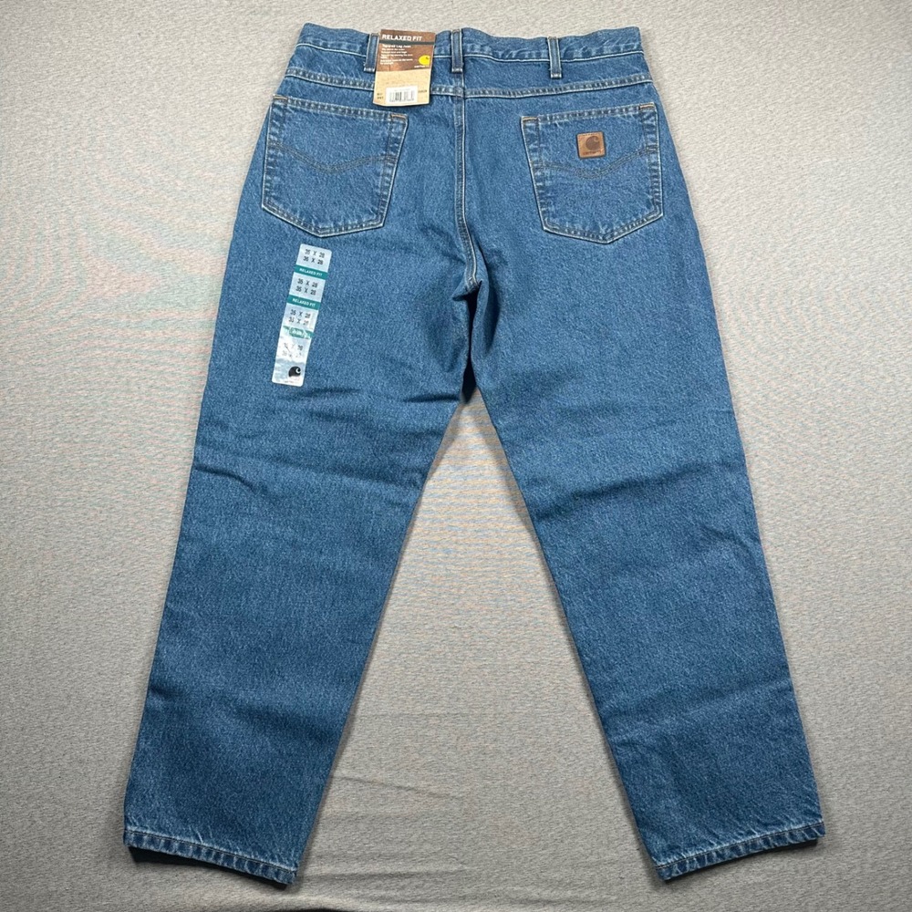 Carhartt Jeans Mens 35x28 Relaxed Fit Blue Denim Casual Work B17 DST Tapered Leg - Picture 9 of 10